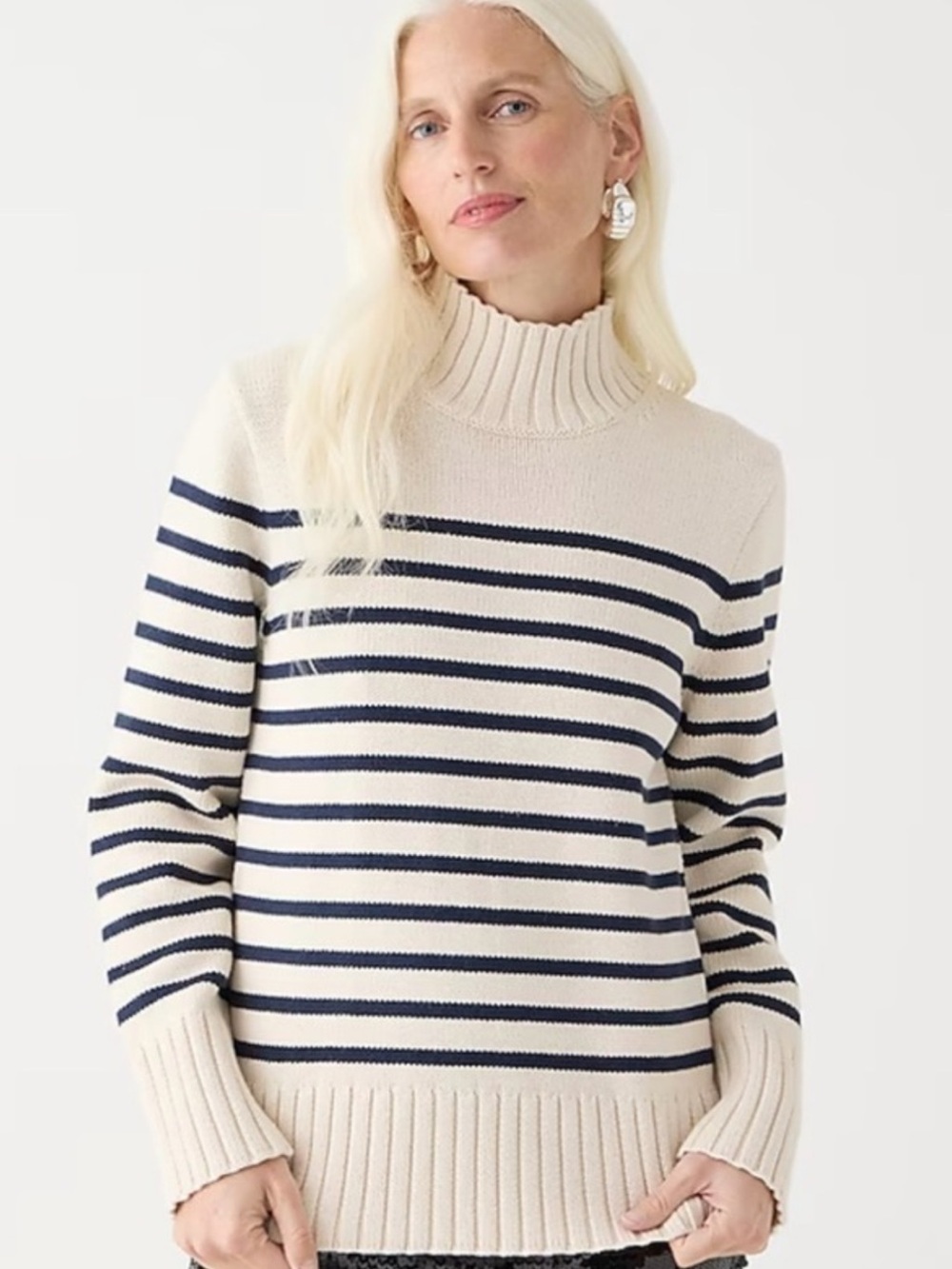 J. Crew Breton Stripe Mockneck Sweater Cotton Nautical Fisherman Coastal Prep XS